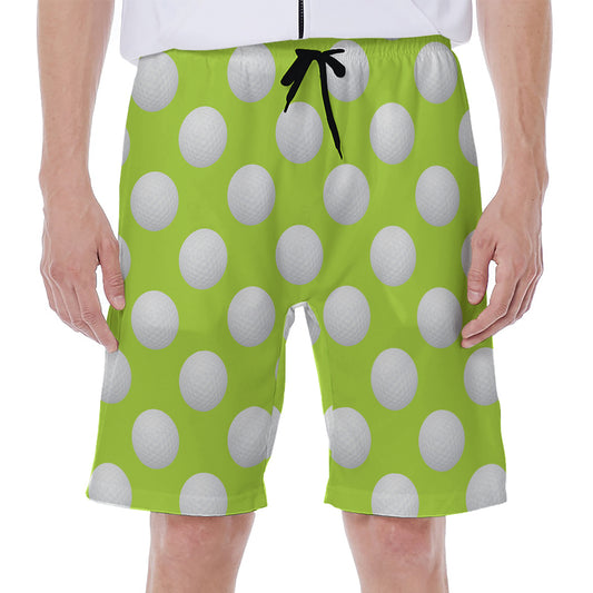 Green Golf Ball Pattern Print Men's Beach Shorts