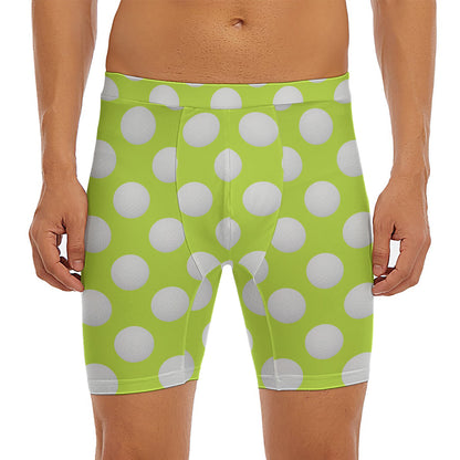 Green Golf Ball Pattern Print Men's Long Boxer Briefs