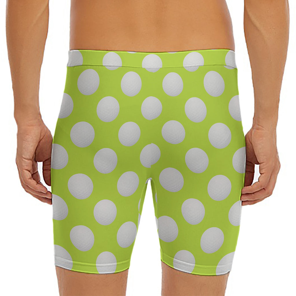 Green Golf Ball Pattern Print Men's Long Boxer Briefs