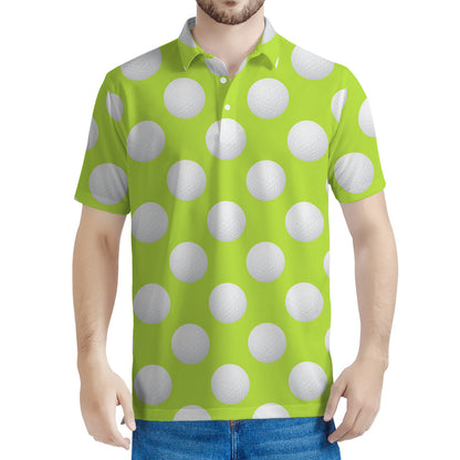 Green Golf Ball Pattern Print Men's Polo Shirt