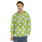 Green Golf Ball Pattern Print Men's Velvet Pullover Hoodie
