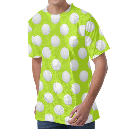 Green Golf Ball Pattern Print Men's Velvet T-Shirt