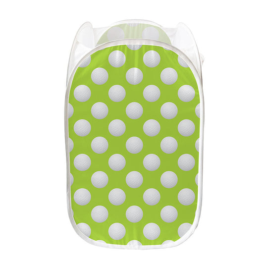 Green Golf Ball Pattern Print Mesh Laundry Hamper