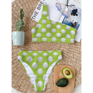 Green Golf Ball Pattern Print One Shoulder Bikini Top