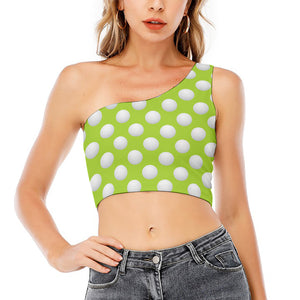 Green Golf Ball Pattern Print One Shoulder Crop Top