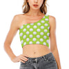 Green Golf Ball Pattern Print One Shoulder Crop Top