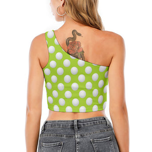 Green Golf Ball Pattern Print One Shoulder Crop Top