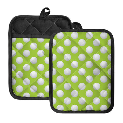 Green Golf Ball Pattern Print Pot Holders With Pocket