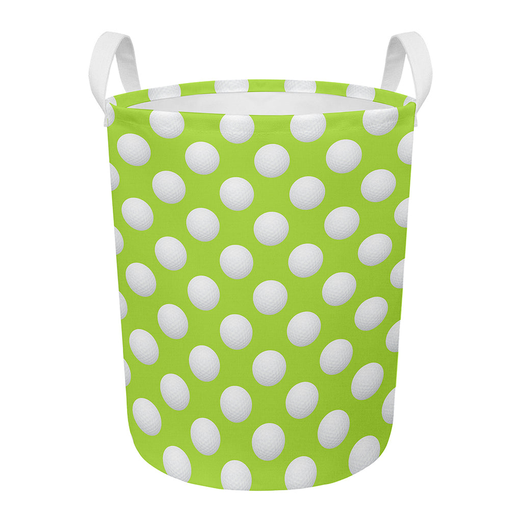 Green Golf Ball Pattern Print Round Laundry Basket