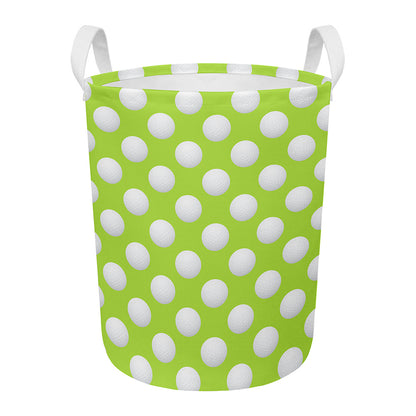 Green Golf Ball Pattern Print Round Laundry Basket