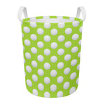 Green Golf Ball Pattern Print Round Laundry Basket
