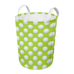 Green Golf Ball Pattern Print Round Laundry Basket