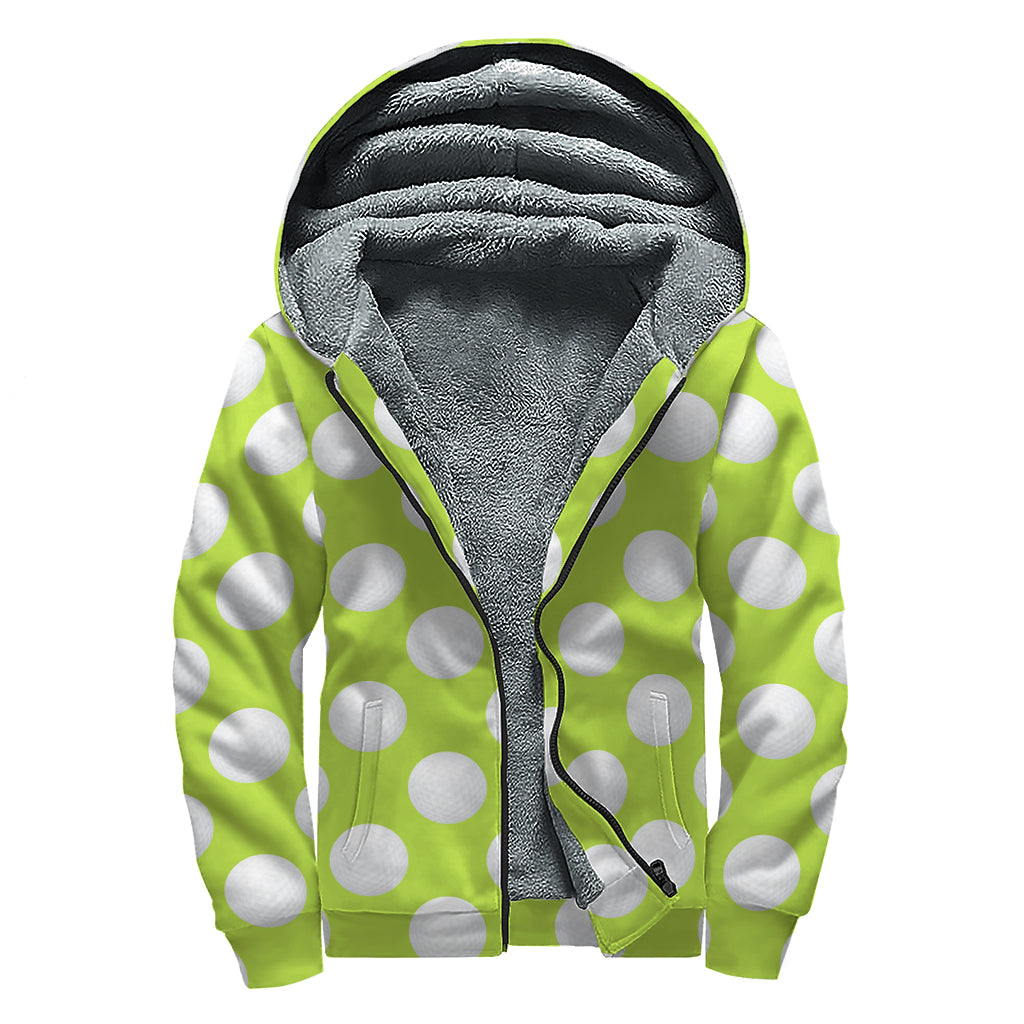 Green Golf Ball Pattern Print Sherpa Lined Zip Up Hoodie