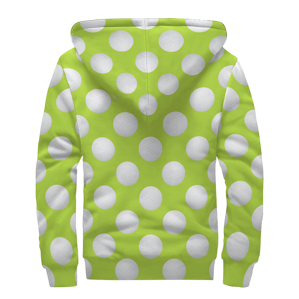Green Golf Ball Pattern Print Sherpa Lined Zip Up Hoodie