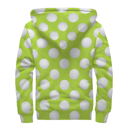 Green Golf Ball Pattern Print Sherpa Lined Zip Up Hoodie