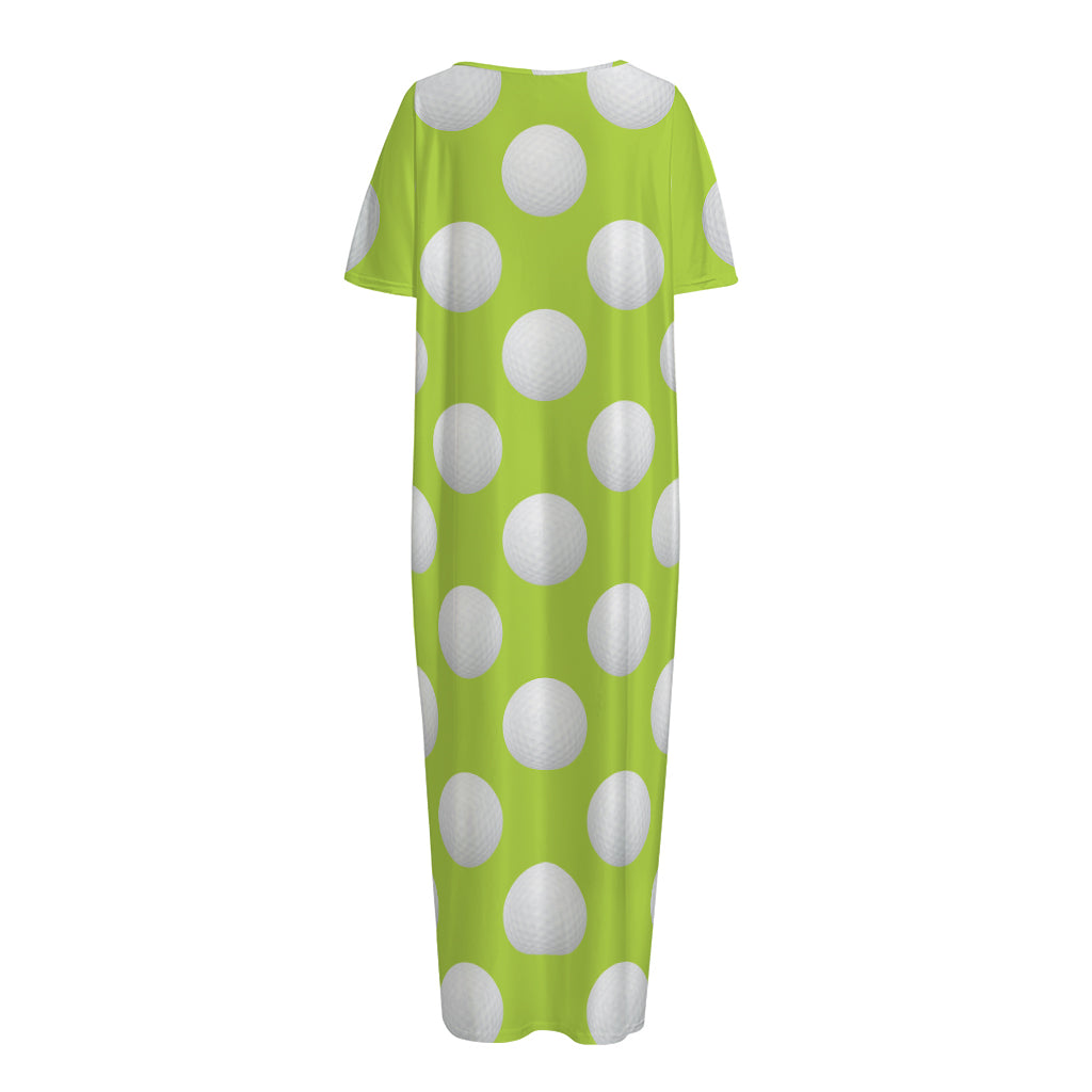 Green Golf Ball Pattern Print Short Sleeve Long Nightdress