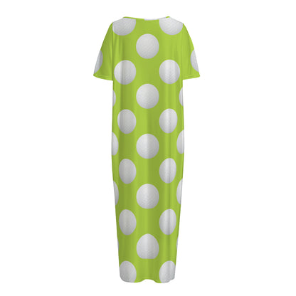 Green Golf Ball Pattern Print Short Sleeve Long Nightdress
