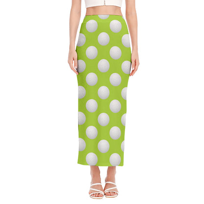 Green Golf Ball Pattern Print Side Slit Maxi Skirt