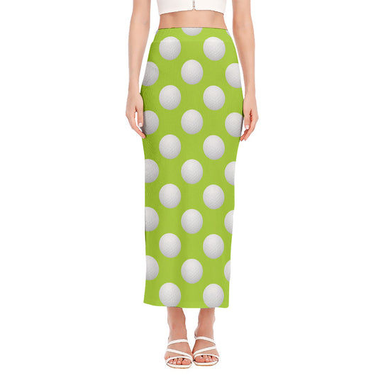 Green Golf Ball Pattern Print Side Slit Maxi Skirt