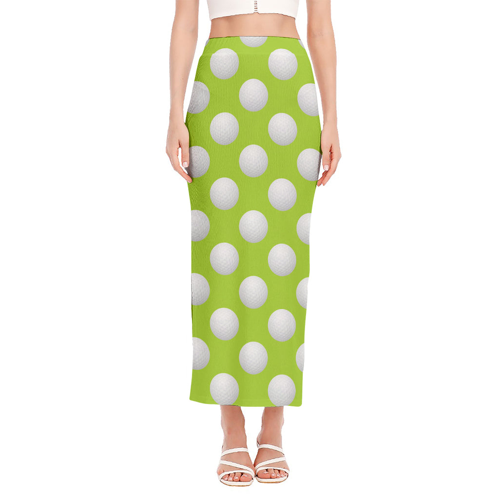 Green Golf Ball Pattern Print Side Slit Maxi Skirt