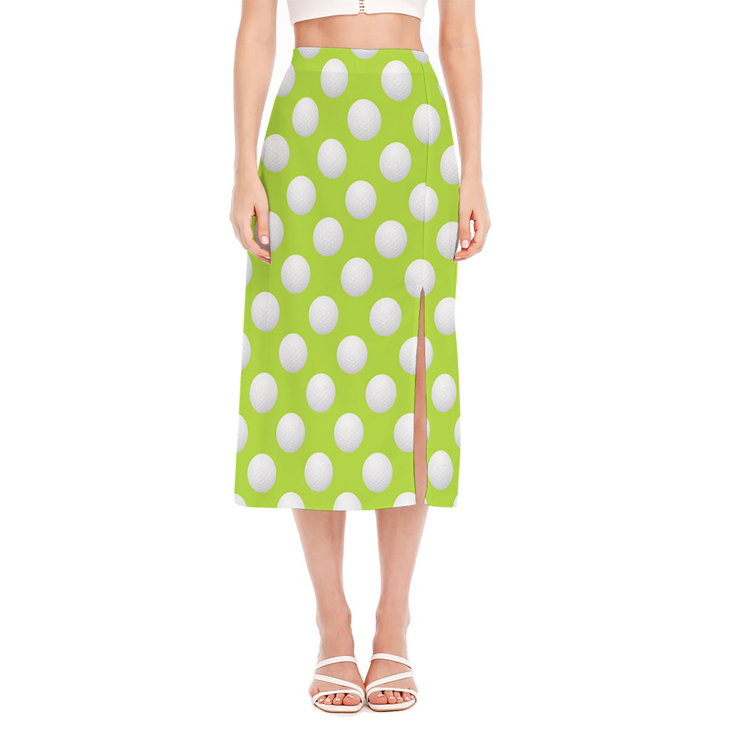 Green Golf Ball Pattern Print Side Slit Midi Skirt