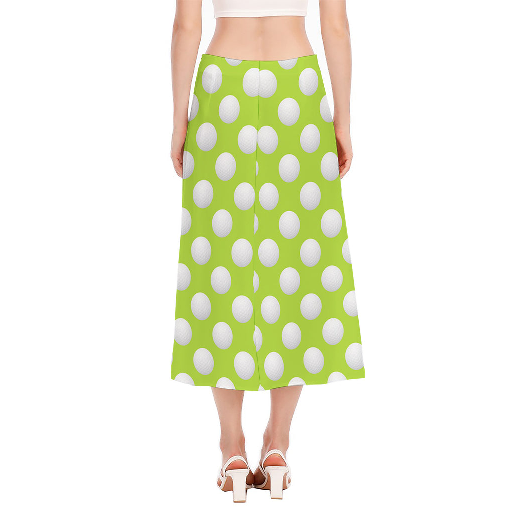 Green Golf Ball Pattern Print Side Slit Midi Skirt