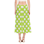 Green Golf Ball Pattern Print Side Slit Midi Skirt