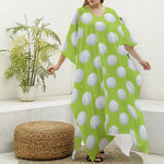 Green Golf Ball Pattern Print Silk V-Neck Kaftan Dress