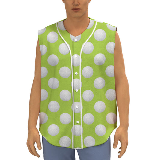 Green Golf Ball Pattern Print Sleeveless Baseball Jersey