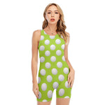 Green Golf Ball Pattern Print Sleeveless One Piece Swimsuit