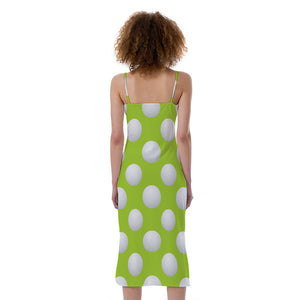 Green Golf Ball Pattern Print Slim Fit Midi Cami Dress