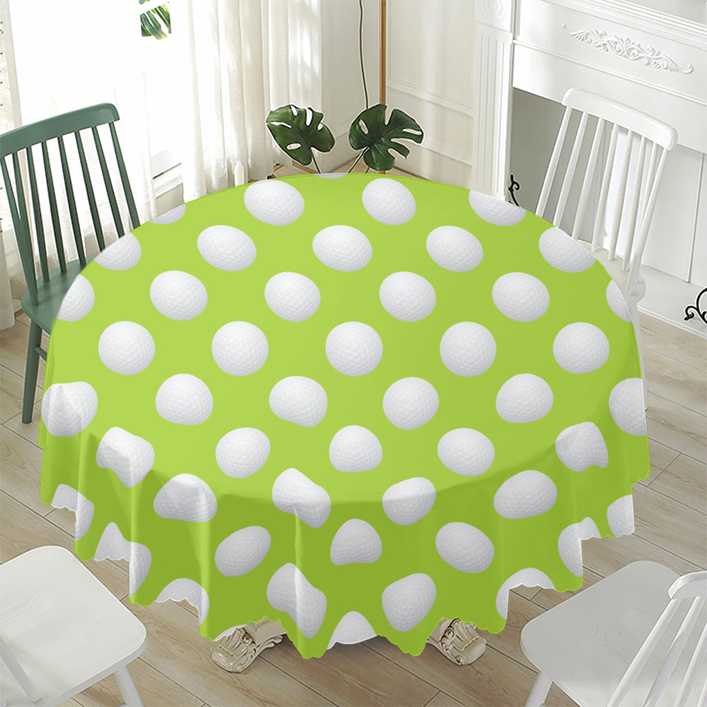 Green Golf Ball Pattern Print Waterproof Round Tablecloth