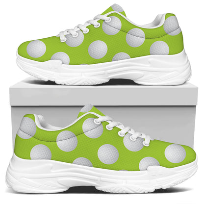 Green Golf Ball Pattern Print White Chunky Shoes