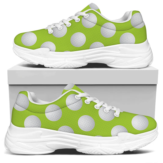 Green Golf Ball Pattern Print White Chunky Shoes