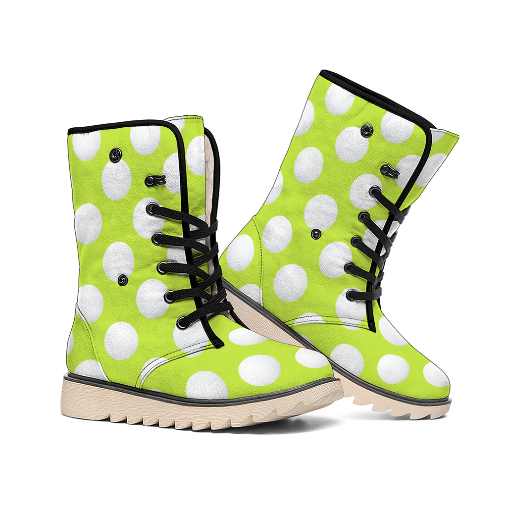 Green Golf Ball Pattern Print Winter Boots