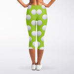 Green Golf Ball Pattern Print Women's Capri Leggings