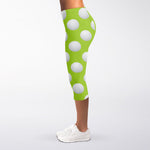 Green Golf Ball Pattern Print Women's Capri Leggings