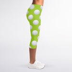 Green Golf Ball Pattern Print Women's Capri Leggings