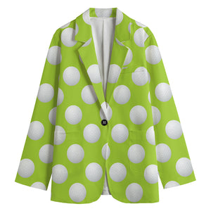 Green Golf Ball Pattern Print Women's Cotton Blazer