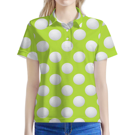 Green Golf Ball Pattern Print Women's Polo Shirt