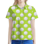 Green Golf Ball Pattern Print Women's Polo Shirt