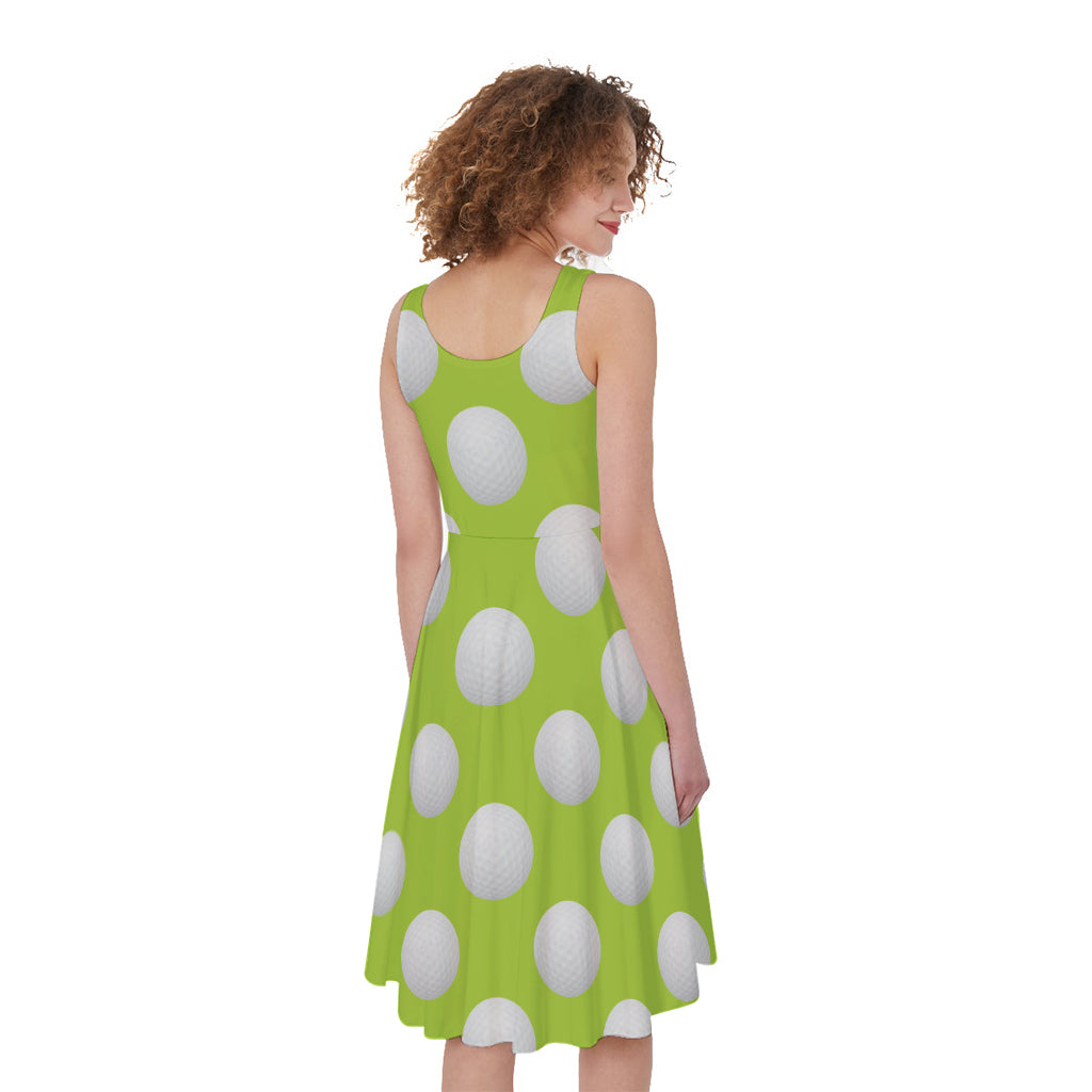 Green Golf Ball Pattern Print Women's Sleeveless Dress