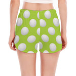 Green Golf Ball Pattern Print Women's Split Running Shorts