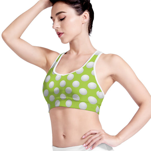 Green Golf Ball Pattern Print Women's Sports Bra