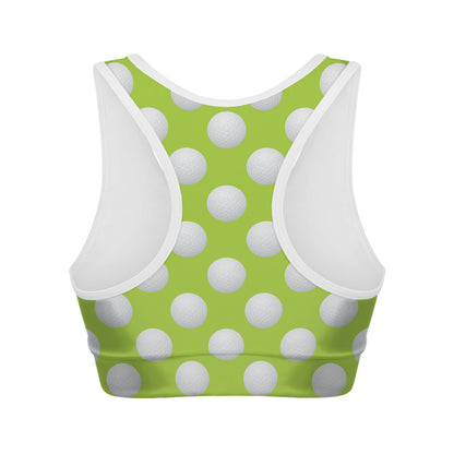 Green Golf Ball Pattern Print Women's Sports Bra