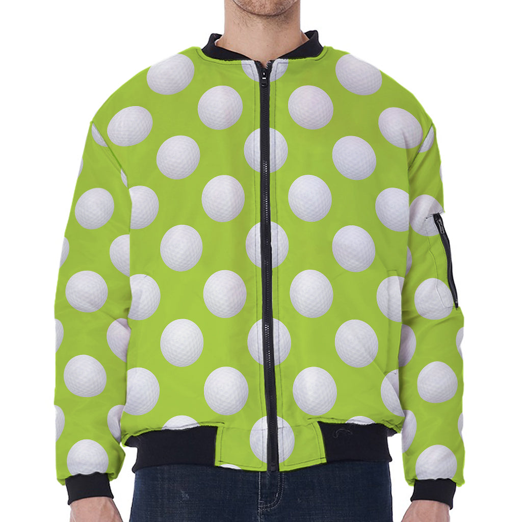 Green Golf Ball Pattern Print Zip Sleeve Bomber Jacket