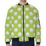 Green Golf Ball Pattern Print Zip Sleeve Bomber Jacket