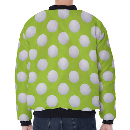 Green Golf Ball Pattern Print Zip Sleeve Bomber Jacket