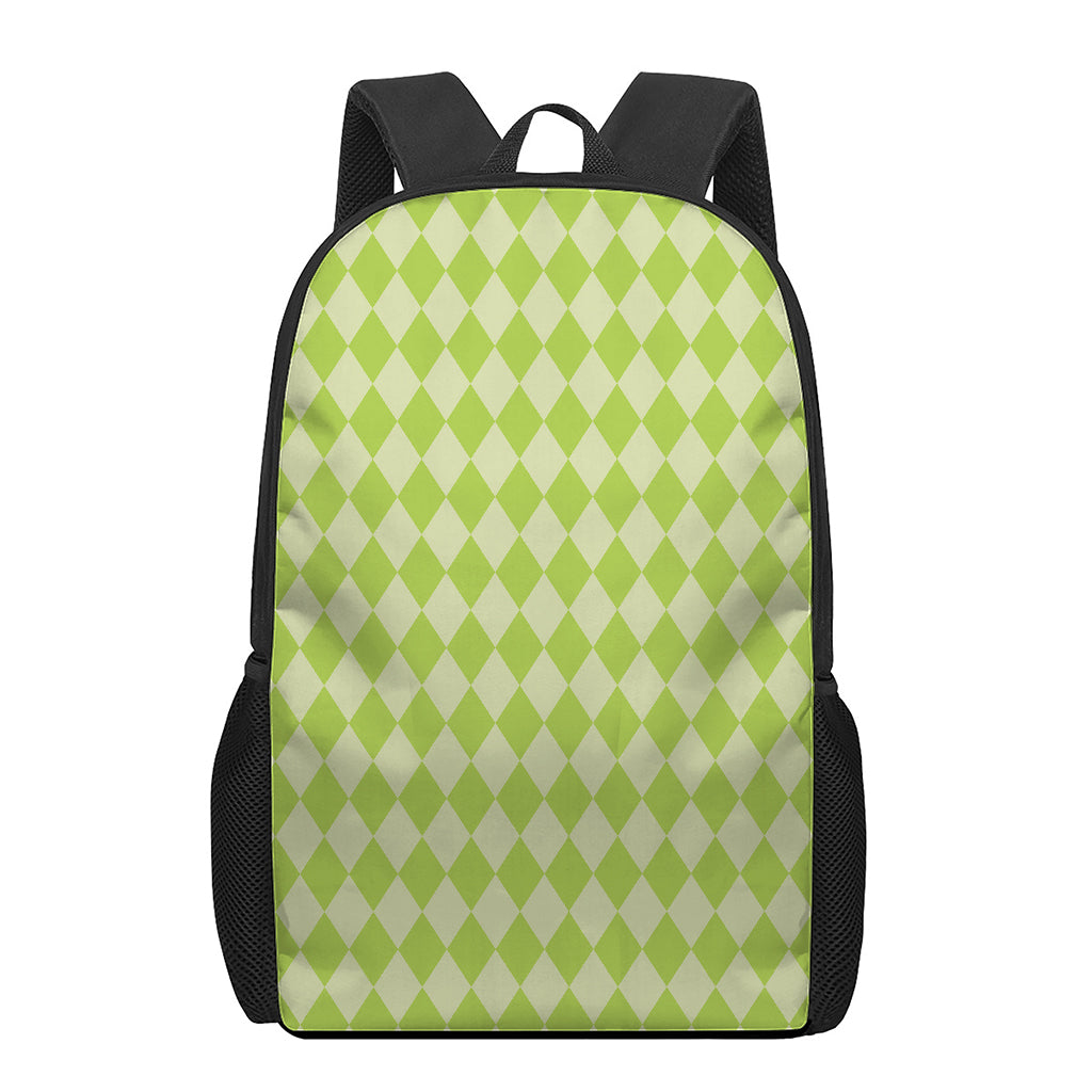 Green Harlequin Pattern Print 17 Inch Backpack