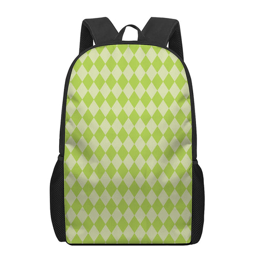 Green Harlequin Pattern Print 17 Inch Backpack
